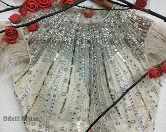 Doorschijnende handgemaakte bruidsblouse| Handkralen bruidsblouse| Bruidsgescheiden | Trouwjurktopper | Bruiloft bedekken| Bruidsparelbolero