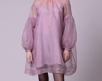 Organza Puffy Sleeve Mini Dress: See Through Party Cover Up - Etsy
