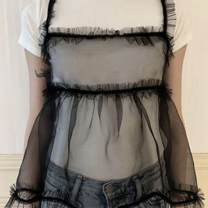 Frill Organza bustier black/Women&#39;s Overtop/Tank Tops/ See through Top/Organza Overtop/Girlie Outfit