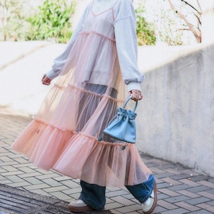 Fluffy Tulle Layer Midi Dress,See Through Dress,Sheer Dress,Beach Dress,Festival Dress,High Fashion Dress,Futuristic,Cocktail Party dress