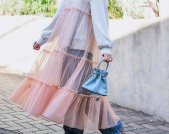 Vestido midi de tul esponjoso, vestido transparente, vestido de playa, vestido de festival, vestido de alta costura, futurista, vestido de cóctel.