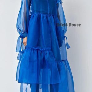Sheer Cocktail party Dress/Graduation Party Organza Puffy Sleeve Midi Cover up /Organza See Through Cover Up/Puffy Dress/Fun Birthday Dress