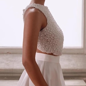 Wedding hand-embellished Pearl Beaded  tulle Blouse |Wedding dress topper / Modern wedding/ Bridal Blouse/Bridal Separates/Bridal Bolero Top