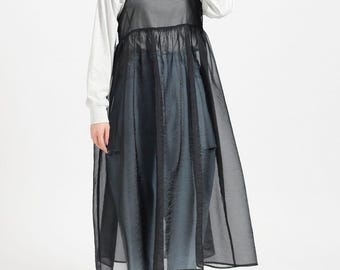 Organza Long Midi Dress Cover up/Cover Up Dress/Organza Jacket For Women/Overlay Dress/Beach cover up/Shirt Dress For women/Sheer Cami Dress