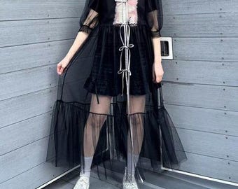 Vestido de tul con lazo, transparente, para playa, festival, alta costura, futurista, cóctel.