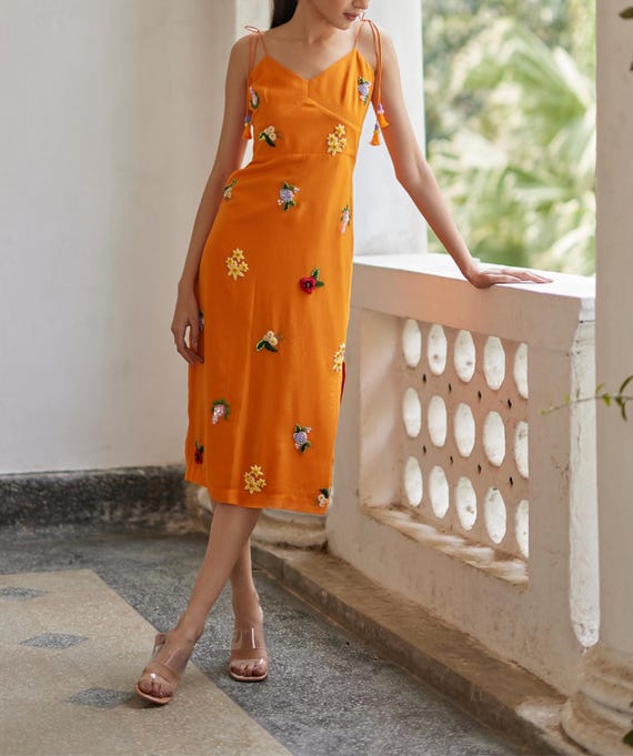 yellow wrap midi dress Natural Linen Wrap Dress - Midi, Cocktail, Summer, Wedding guest - Spicy Yellow