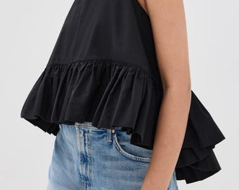Cotton Peplum, style frill Top /Frilled peplum style Crop Top/Women's Vest Tops/Cute Tops/Girlie Tops/ women's blouse