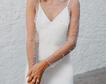 Sheer Handmade Bridal wrap jacket | Pearl Beaded Bridal Blouse|Bridal Separates |Wedding dress topper |Wedding Cover up| Bridal Pearl Bolero