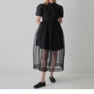 Organza Long Midi Dress Cover up/Overlay dress/Modern Formal Dark Black Sheer Double Layer Organza Midi Dress. Party dresses