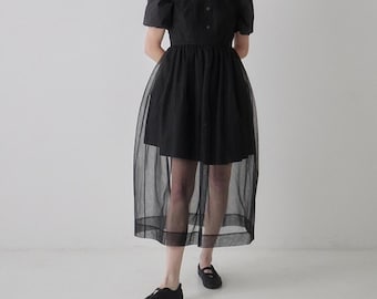 knee length dresses for ladies Black Organza Long Sleeve Midi Dress  FARM Rio