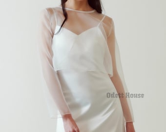 Sheer Bridal Organza wrap jacket| Bridal Blouse | Bridal Separates | Wedding dress topper | Wedding Cover up|Bow- Tie Cover up Dress Bolero