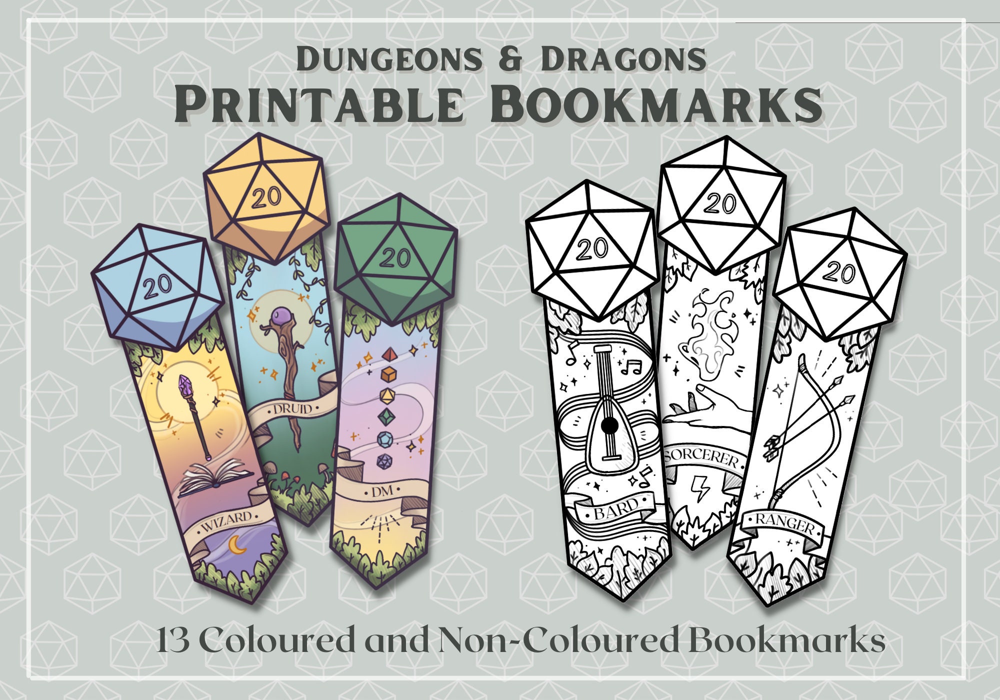 Printable Dungeons and Dragons D20 Class Bookmarks Coloured - Etsy New ...