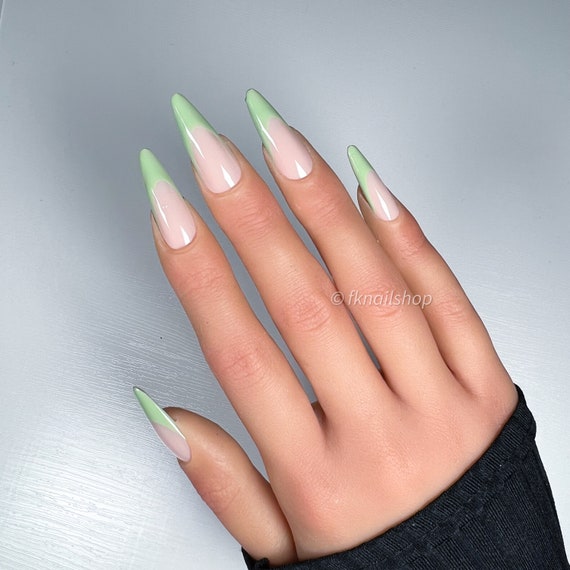 Sage Green French Tip Handmade Press on Nails Gel X Nails Glue on Nails  False Nails Fake Nails Trendy Nails Lilac Purple 