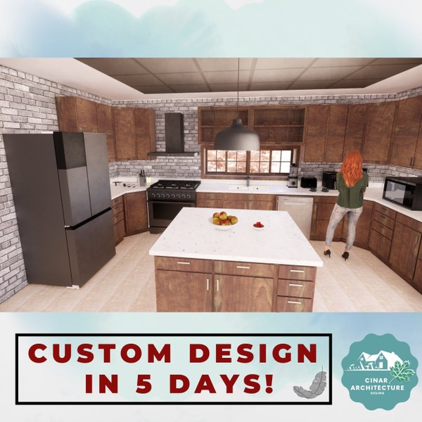 Kitchen Interior Design, 3D Kitchen Visualization,3D Rendering and 2D Plan, Personalized, Customize İnterior Design(For Approx 30m2(322ft2))