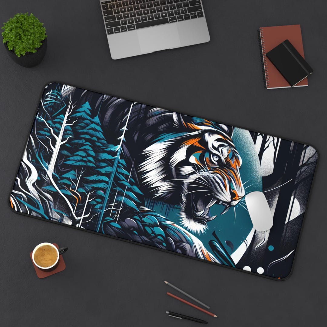 Computer Mat Tiger Fierce Tiger Desk Mat, Dark Forest Aesthetic Gaming Mouse Pad - Etsy