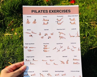 Pilates Exercises Poster, Workout Chart (Digital Download)