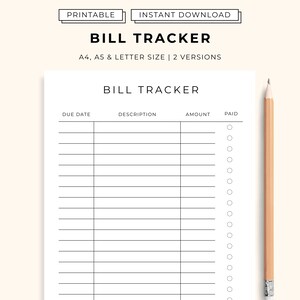 Bill Tracker Printable PDF (2 Versions) | Easy Budget Planner for Goodnotes & iPad | Minimal Finance Tracker | Instant Download | Bill Logs