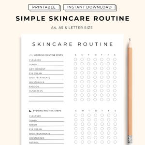 Rastreador de rutina de cuidado de la piel en PDF / Planificador de cuidado de la piel de 1 página / A4, A5, Carta / Hoja digital Goodnotes / Registro de rutina de belleza / Cuidado de la piel para mamá