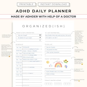 ADHD Daily Planner Printable for adults (made by an ADHDer) | Adults Simple ADHD planner | Daily Focus Template | Organizer | Self care page