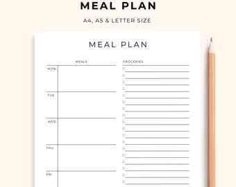 Planificador de comidas semanal imprimible: lista de la compra, compatible con Goodnotes (descarga digital)