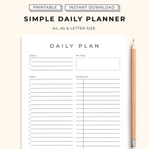 Planificador diario imprimible / Planificador diario con notas / Lista de tareas y agenda imprimibles / Horario diario / A5, A4, Carta / Descarga instantánea
