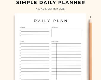 Planificador diario imprimible: lista de tareas, horario y notas (A4, carta, descarga digital)