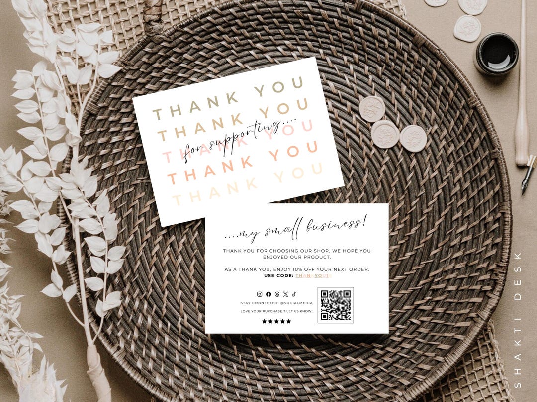 Editable Boho Thank You Card Template, Printable Small Business Insert ...