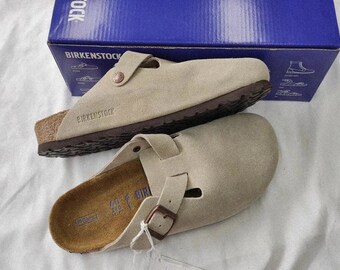 Narrow edition BIRKENSTOCK Boston Taupe cap toe shoes sandals half slippers Universal for men and women