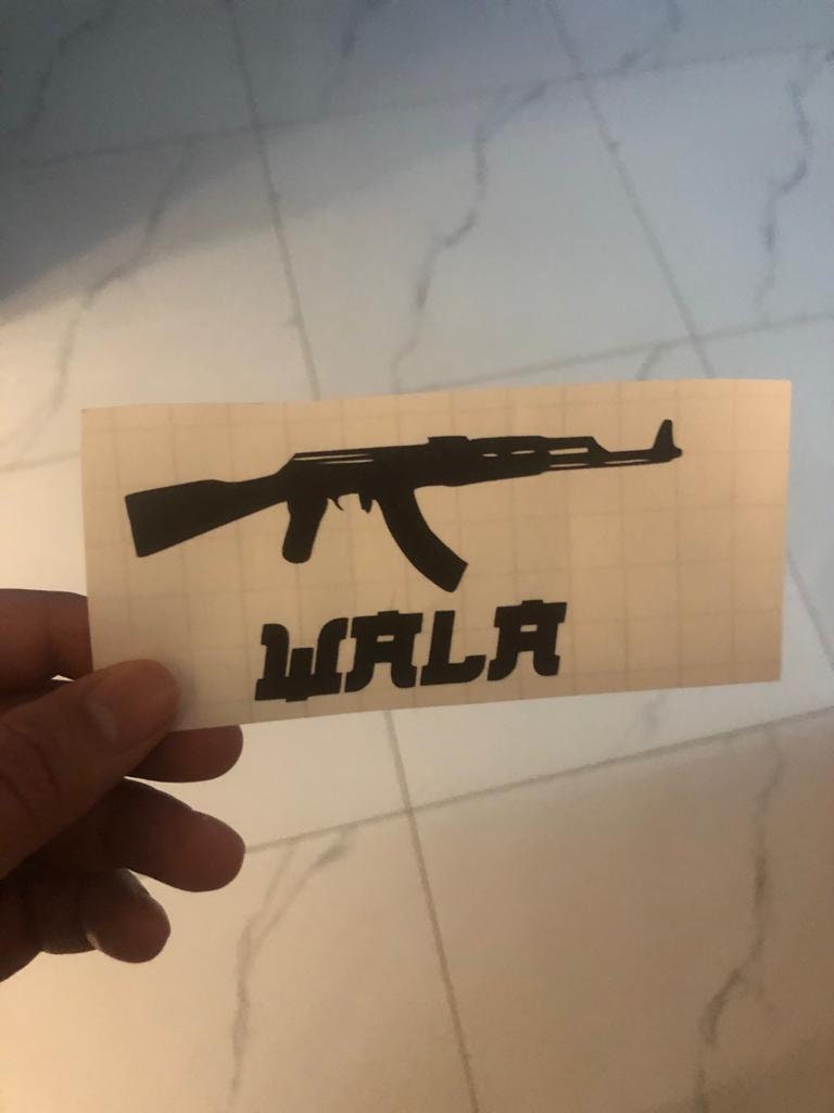 Matte Black Permanent Vinyl AK-47 WALA Sticker for Car, Mug
