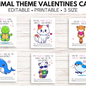 EDITABLE Printable Animal Valentine Cards, Cartoline di San Valentino in classe, San Valentino per bambini, San Valentino per ragazze, Cartoline di San Valentino per bambini
