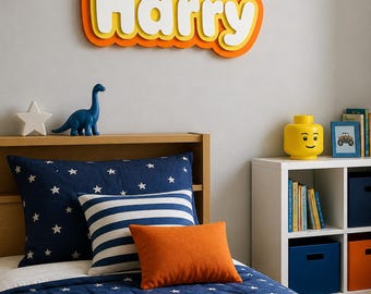 Personalised Triple Layer Nursery Name Sign, Baby Room Decor Custom Name Plaque with Raised Acrylic Letters, Child's Bedroom Door Decoration