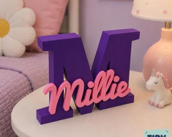 Custom 18cm Initial Letter Name Sign - Personalised Kids Room Decor Free Standing Name Display for Nursery mountable wall art