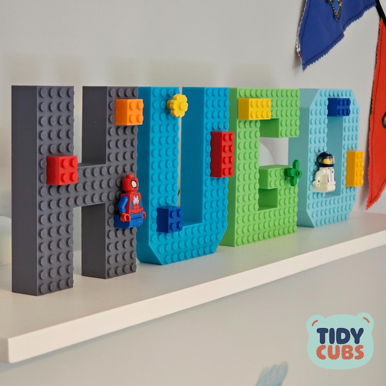 Custom Lego Name Sign Building Brick Letters Wall Display Nursery Room Decor Plastic Construction Pieces Twenty Color Options Personalized Baby Gift Mountable Design Freestanding Option Premium Quality Build Infant Room Decoration Modern
