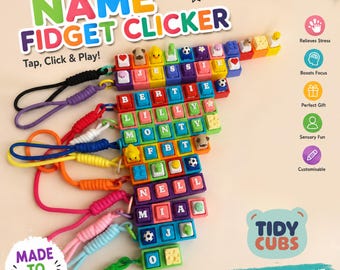 Personalised Name Fidget Clicker | Keyboard Style Fidget | Desk Toy | Sensory Bag Charm Keychain | Mechanical Clicking Switch | ASMR