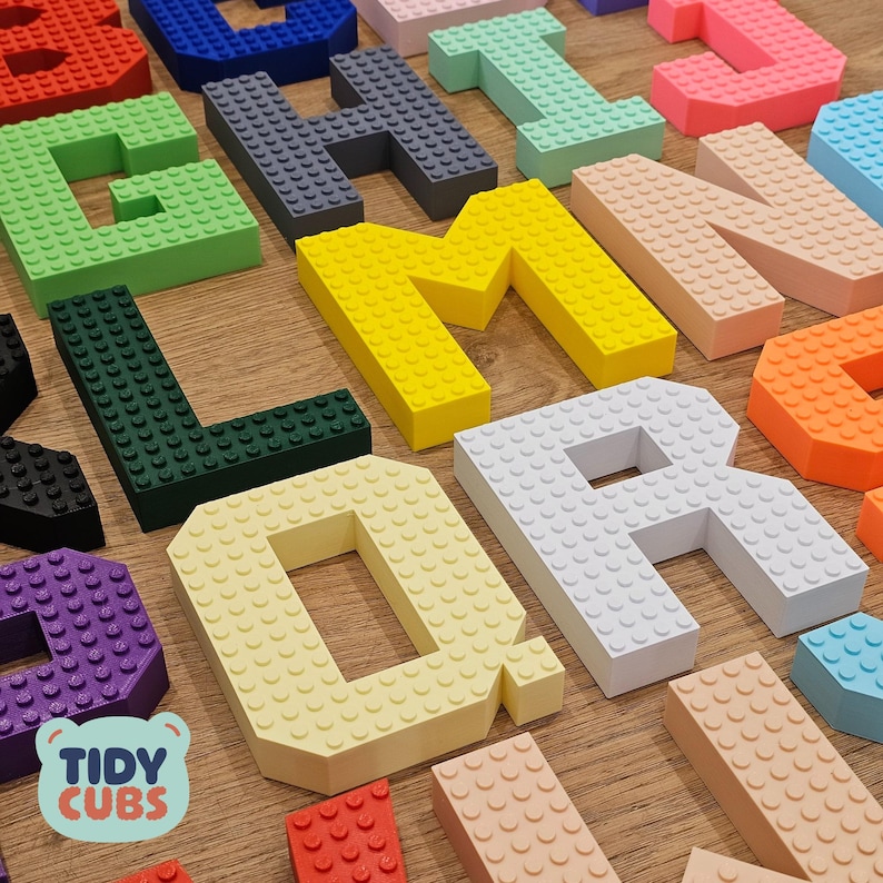 Custom 12cm Building Brick Letter Name Sign - Personalized Kids Room Decor Free Standing Name Display for Nursery Compatible with Brick Toys image 9