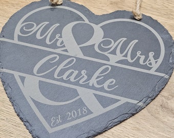 Mr & Mrs Personalised Slate wall art wedding gift anniversary gift wall decor bespoke gift mr and mrs name gift for newly wed home decor