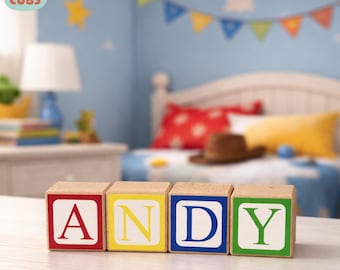 Bloques de madera personalizados con nombre / Juguete de cuentos / Alfabeto / Nombre del bebé / Habitación infantil / Baby Shower / Juguete de madera natural / Habitación infantil temática