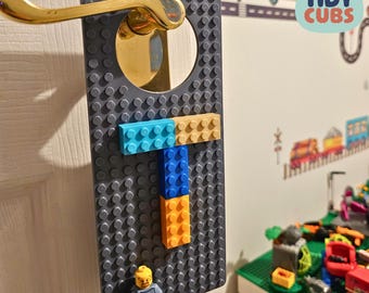 Building Brick Bedroom Door Hanger - Personalized Kids Room Decor for Nursery Compatible with Brick Toys