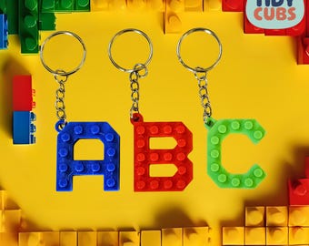 Custom Building Brick Keyring Letter Personalised Kids Back To School Gift Book Bag Rucksack Pencil Case Stocking Filler Party Favour