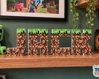 Custom 12cm Pixel Mining Themed Letter Name Sign - Personalised Kids Room Decor Free Standing Name Display for Gaming Room Wall Signage