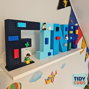 Large 18cm Building Brick Letter Name Sign - Personalized Kids Room Decor Free Standing Name Display for Nursery Compatible with Brick Toys