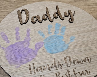 Personalised Hand Print Plaque daddy memory keepsake gift for dad wooden plaque wall art first fathers day gift for mom gifting nanny mummy