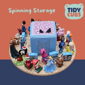 Toniebox giratorio para almacenamiento, expositor personalizado de Toniebox, organizador para habitación infantil, soporte de figuras de madera, caja de cuentos giratoria, juguete musical, regalo para guardería