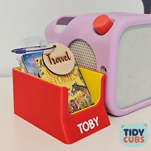 Portatarjetas Yoto de dos colores para guardar tarjetas de audio, organizador personalizado, accesorio de juguete para niños, diseño duradero y compacto.