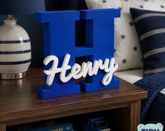 Custom 18cm Initial Letter Name Sign - Personalised Kids Room Decor Free Standing Name Display for Nursery mountable wall art