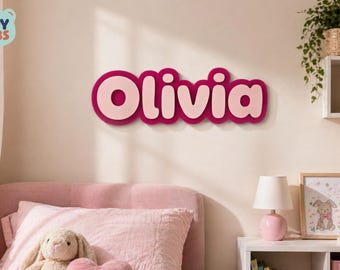 Personalised Double Layer Nursery Name Sign Baby Room Decor, Custom Name Plaque with Raised Acrylic Letters, Child's Bedroom Door Decoration