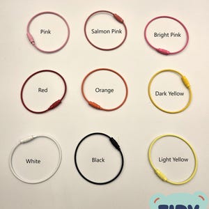 May include: Nine colorful metal key rings in various colors including pink, red, orange, yellow, white, and black. The key rings are arranged in three rows of three. The text "TIDY CUBS" is visible in the bottom right corner of the image.