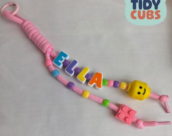 Personalised Building Brick Keychain Custom Accessory with Beaded Name Tag and Bag Charm Kids Backpack Decor School Bag Purse Keyring