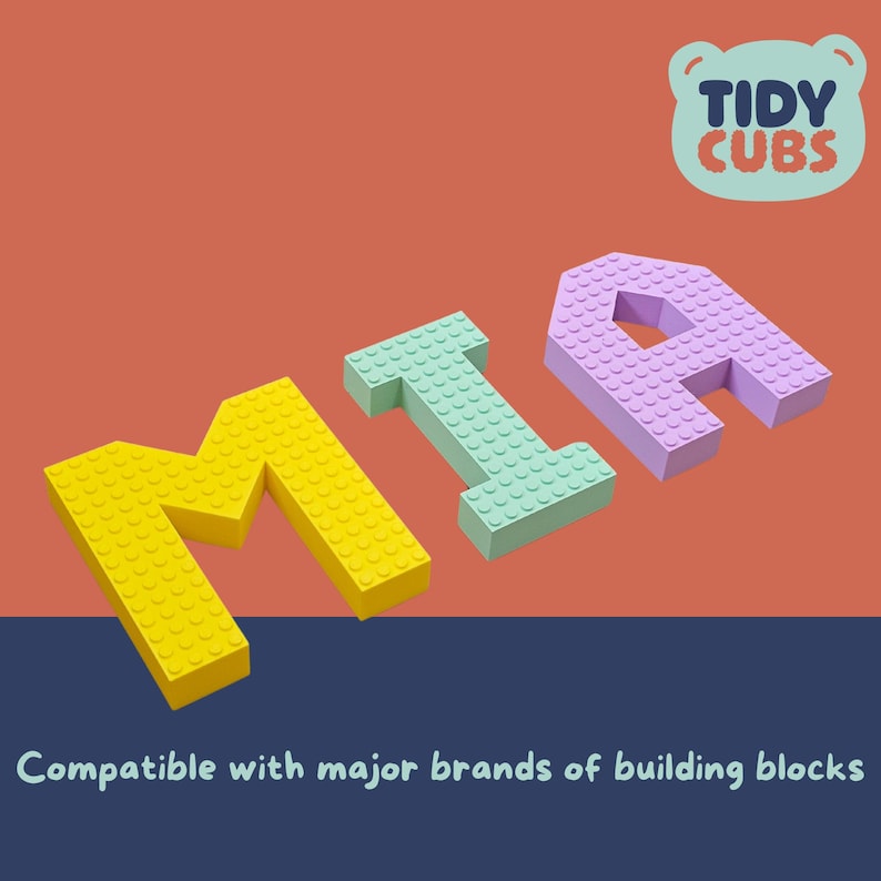 Custom 12cm Building Brick Letter Name Sign - Personalized Kids Room Decor Free Standing Name Display for Nursery Compatible with Brick Toys image 7