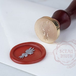 Tampon de sceau de cire en faisceau de lavande • Autocollants • Mariage • Plantes • Bois • Fait à la main • Fonte de cire • Timbre de sceau de cire • Cottagecore • Sceau de cire • Amour